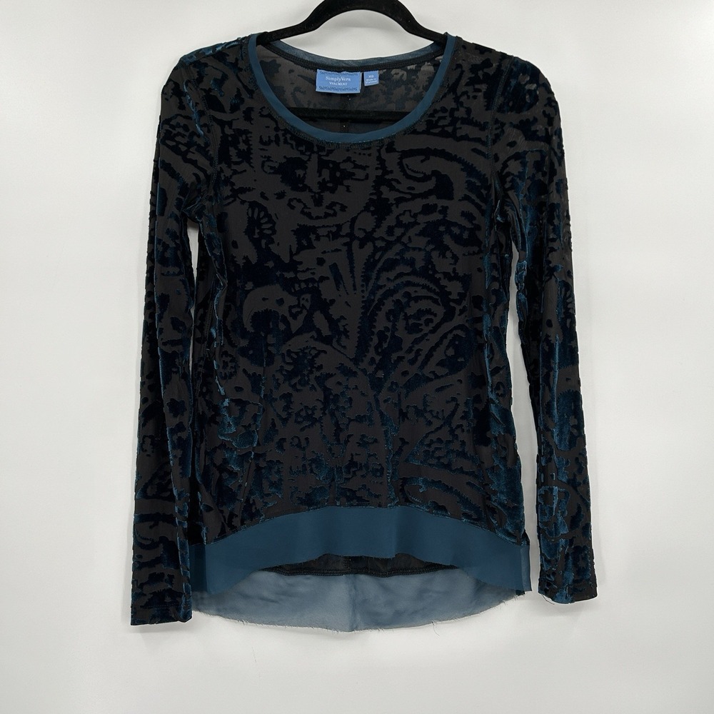 Simply Vera Wang Womens Whimsigoth Velvet‎ Burnout Top Size XS Blue Fairy Grunge